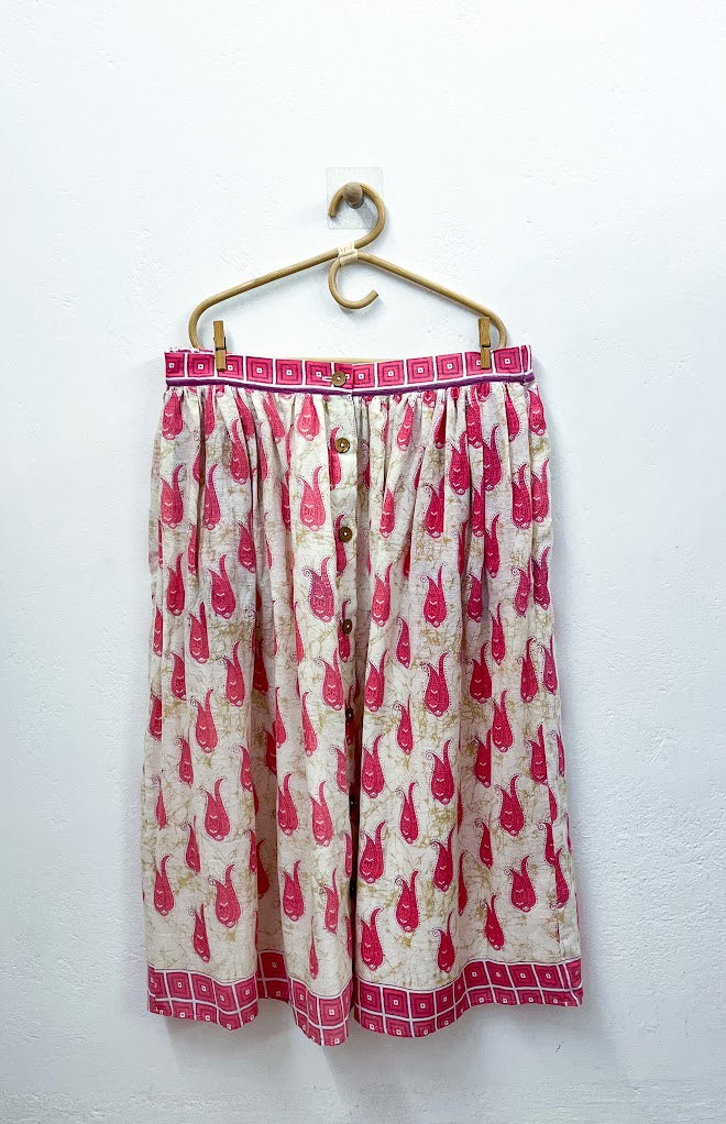 Pink Paisely Button Midi Skirt - XXL