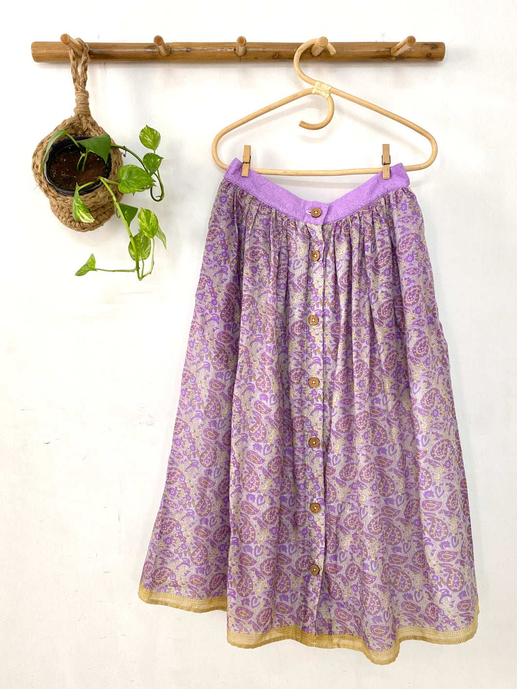 Lavender Paisley Button Midi Skirt - M